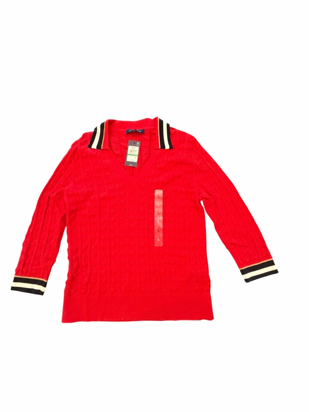 Tommy Hilfiger Johnny Sweater Women Large Red $69.50 Cross Cross Stitch V-neck